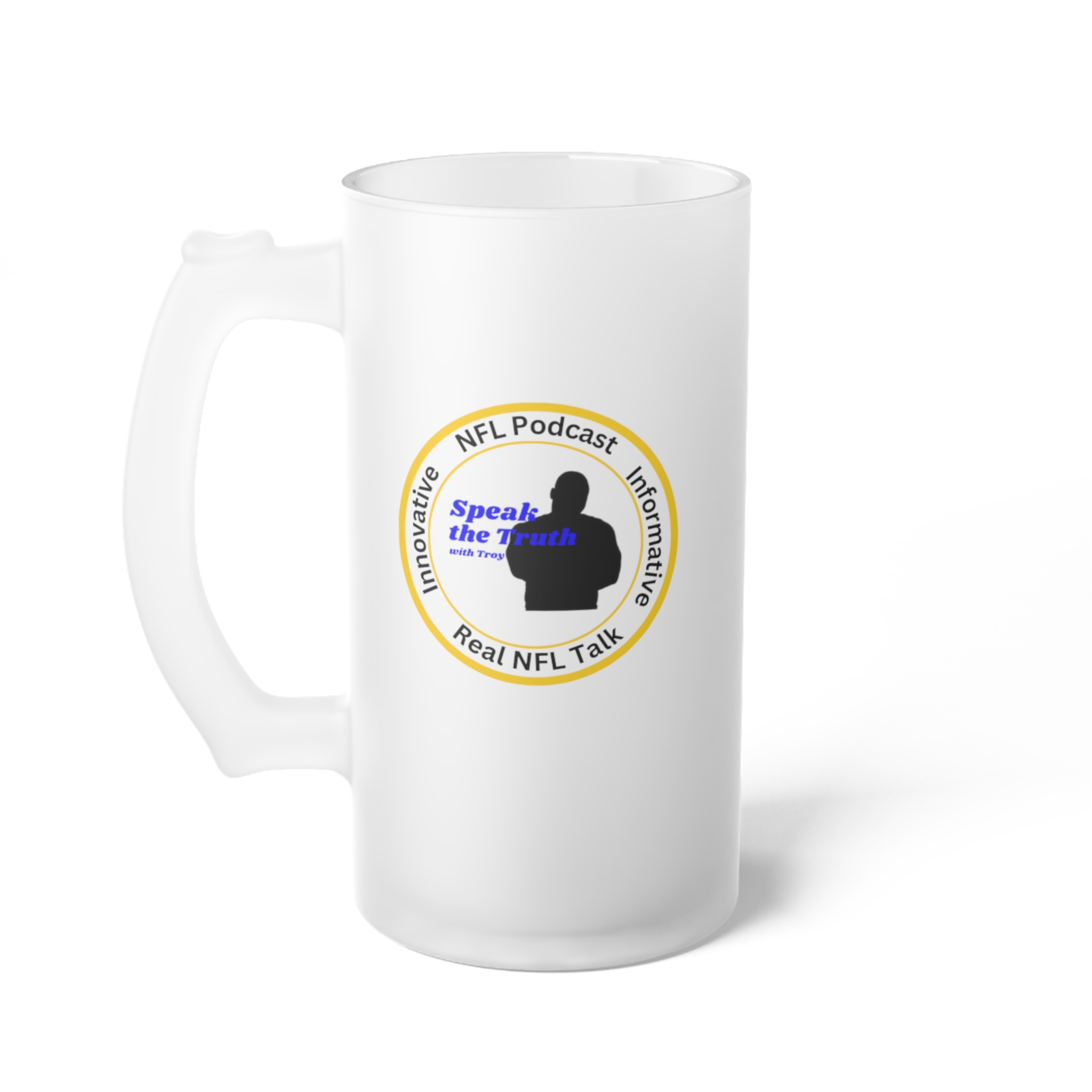 Frosted Glass Beer Mug — Vintage Crest Brewstein Logo Beer Stein